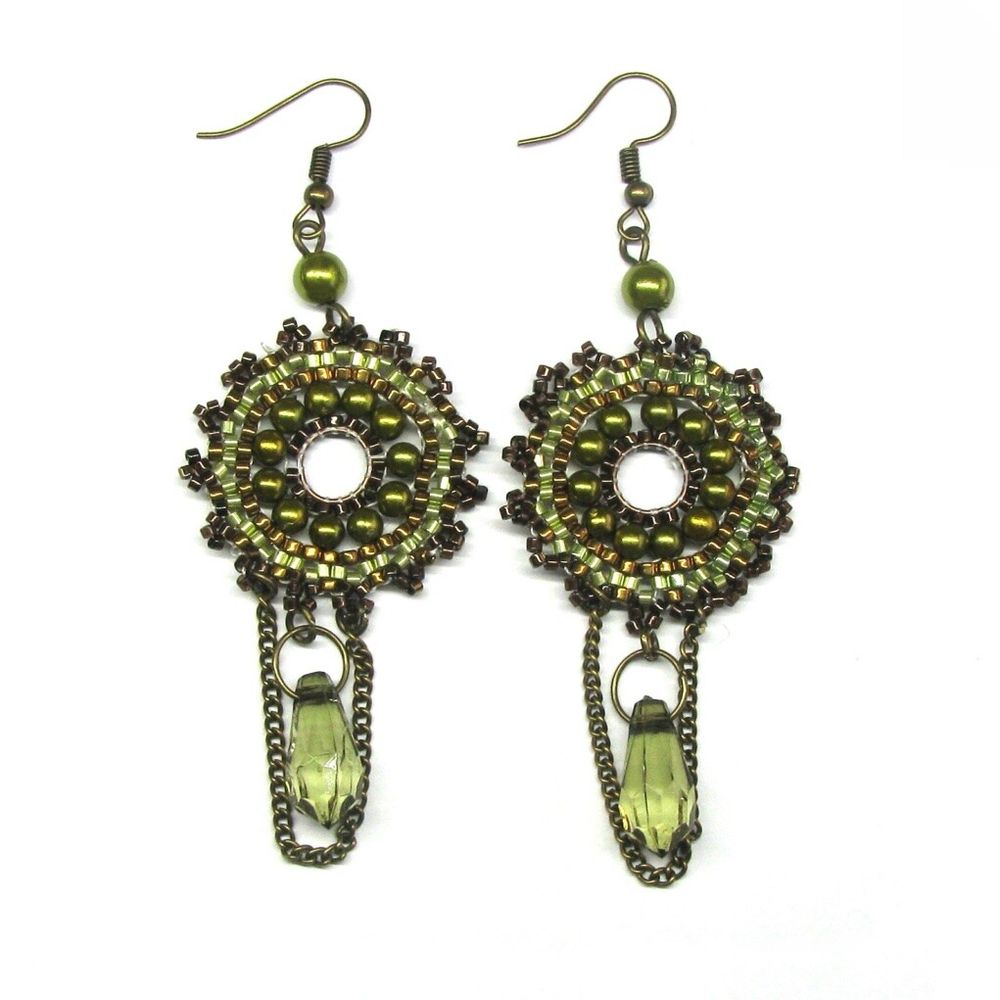 Green Beaded Dangle Earrings