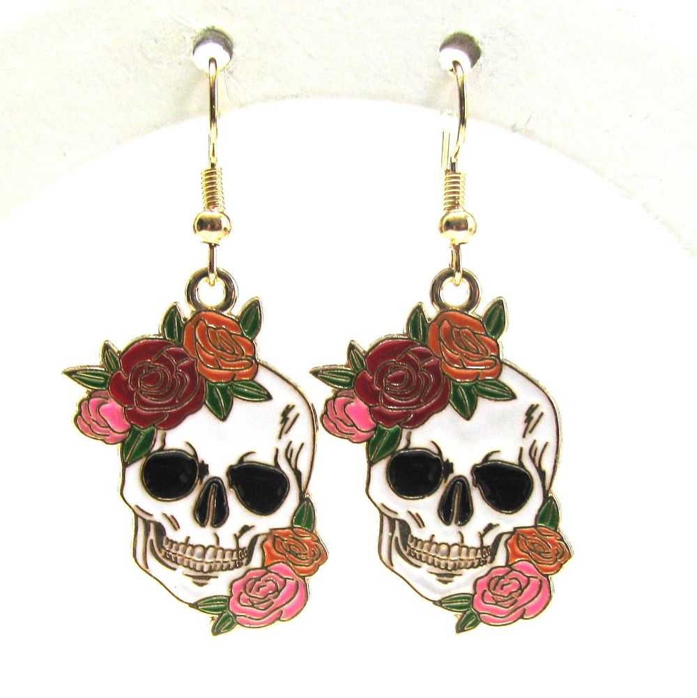 Sugar Skull Rose Earrings