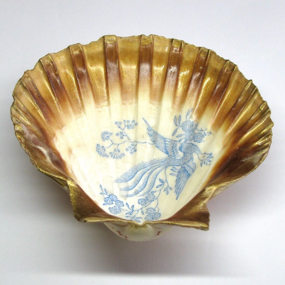 Blue Bird Scallop Shell Trinket Dish