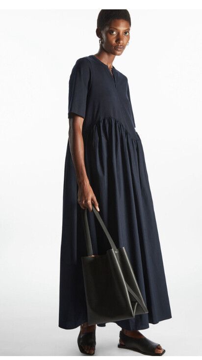 COS - Cos Asymmetric Waist Navy Blue Maxi Dress on Designer Wardrobe