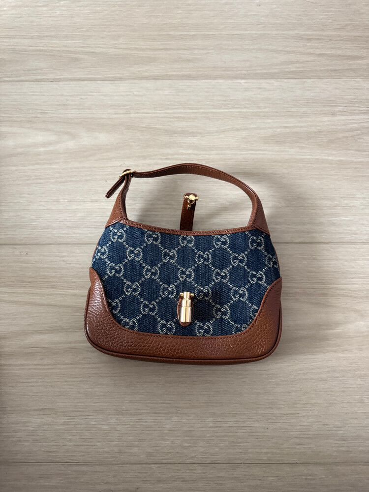 Gucci Blue Denim & Brown Leather Jackie 1961 Small Bag