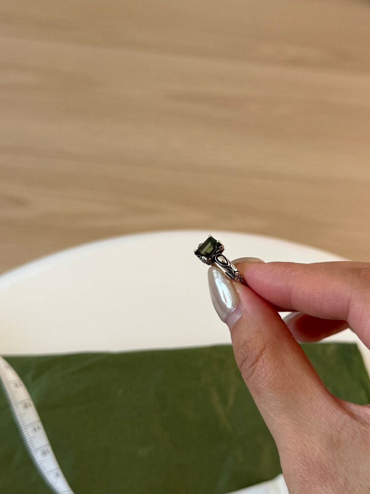 Silver Moldavite Ring