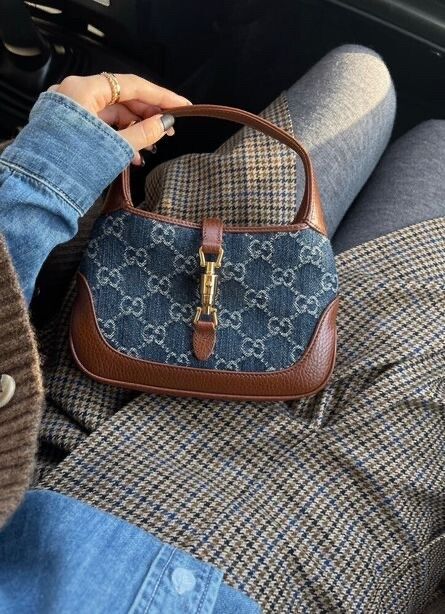 Gucci Blue Denim & Brown Leather Jackie 1961 Small Bag