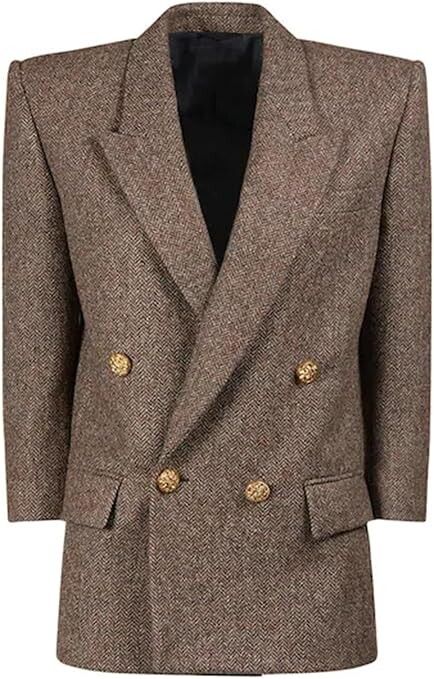 Herringbone Blazer - Double Breasted, Khaki