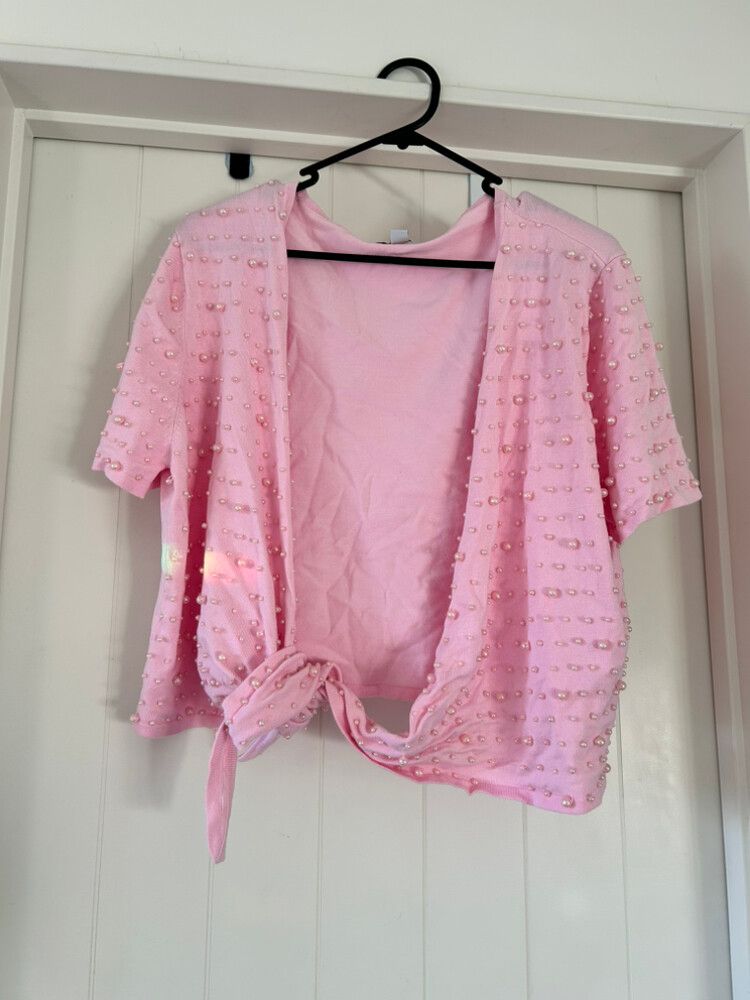 Baby pink Pearl Front Tie Top