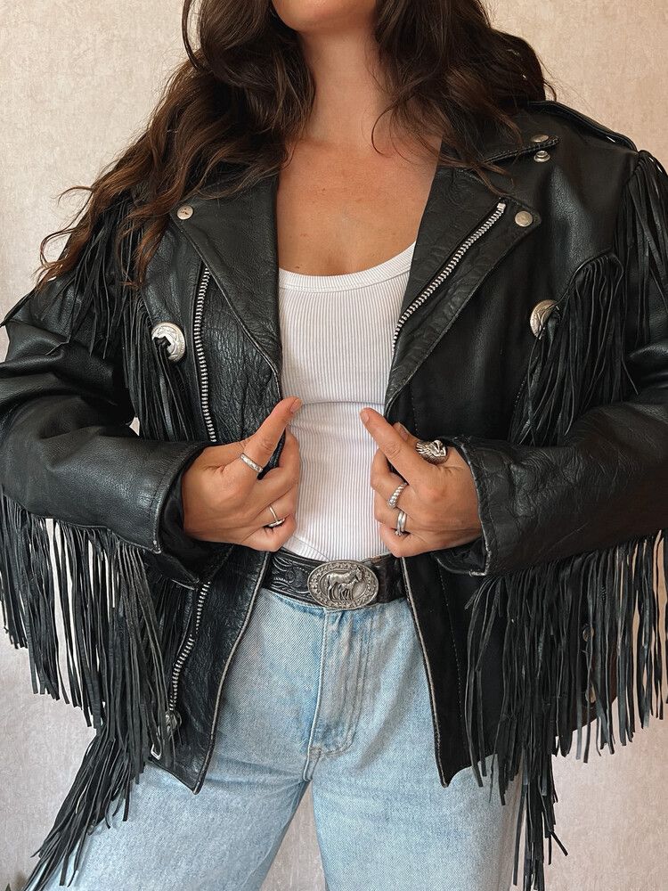 Vintage Concho Leather Fringe Jacket