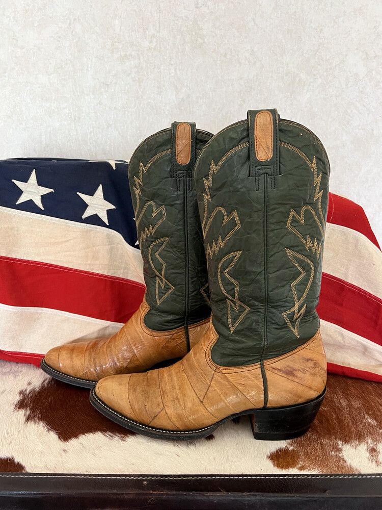 Montana Two Tone Eel Skin Exotic Vintage Cowboy Boots