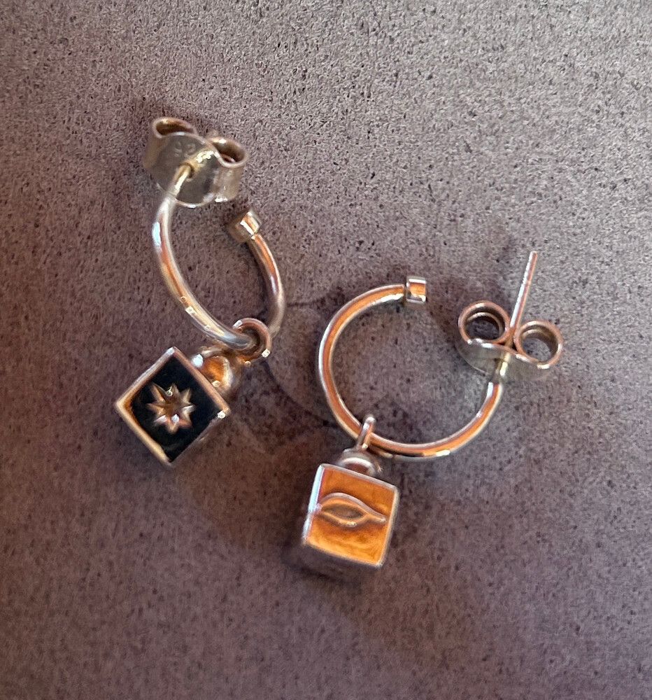 Meadowlark Silver Hoop Earrings with square box charms