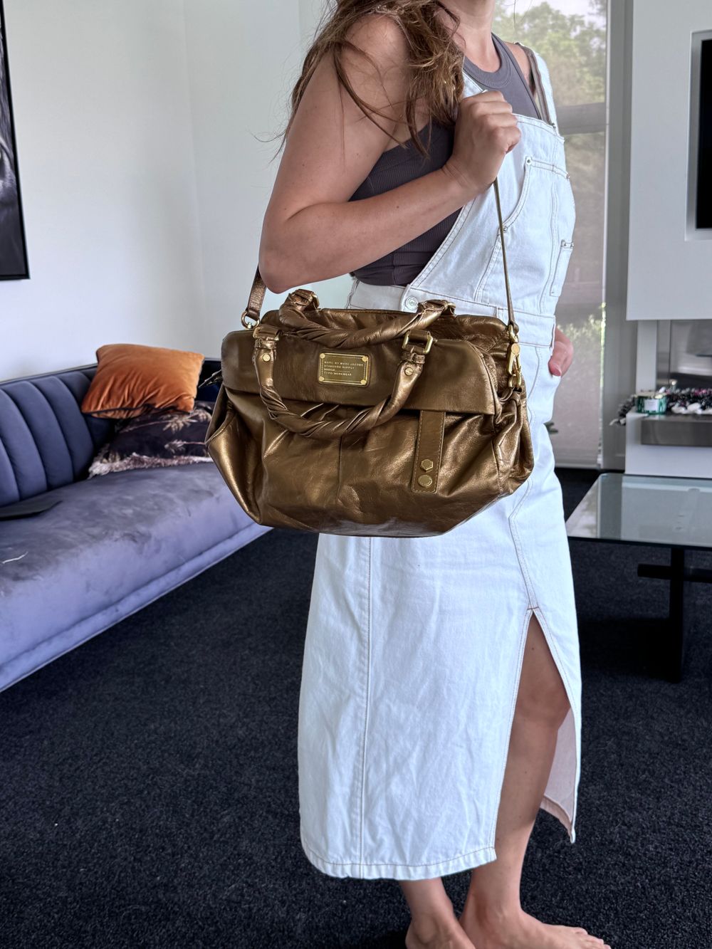 leather  bronze bag