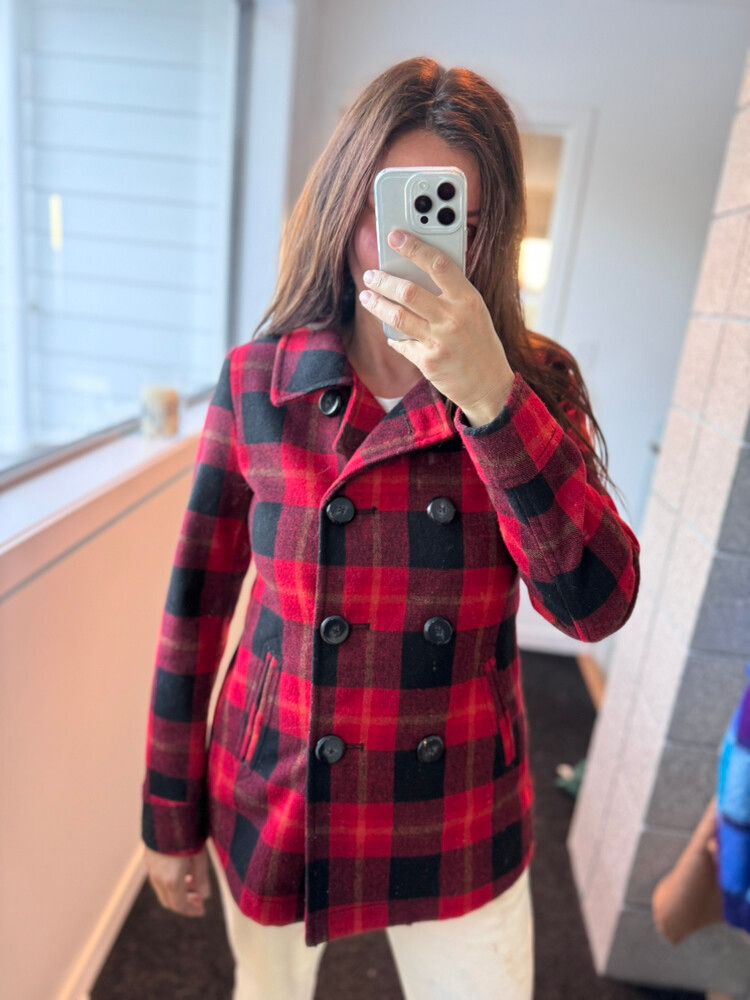 wool Old Navy Red Black Plaid Jacket Size S