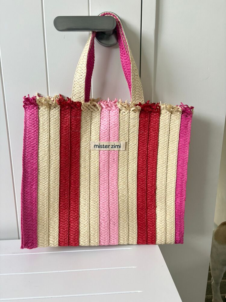 Mister Zimi Pink Red Straw Tote Bag