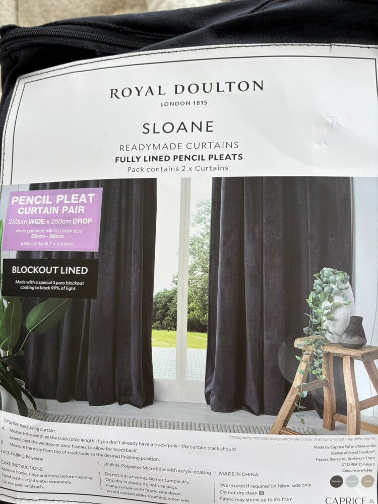 BLOCKOUT Royal Doulton Sloane Pencil Pleat Curtains