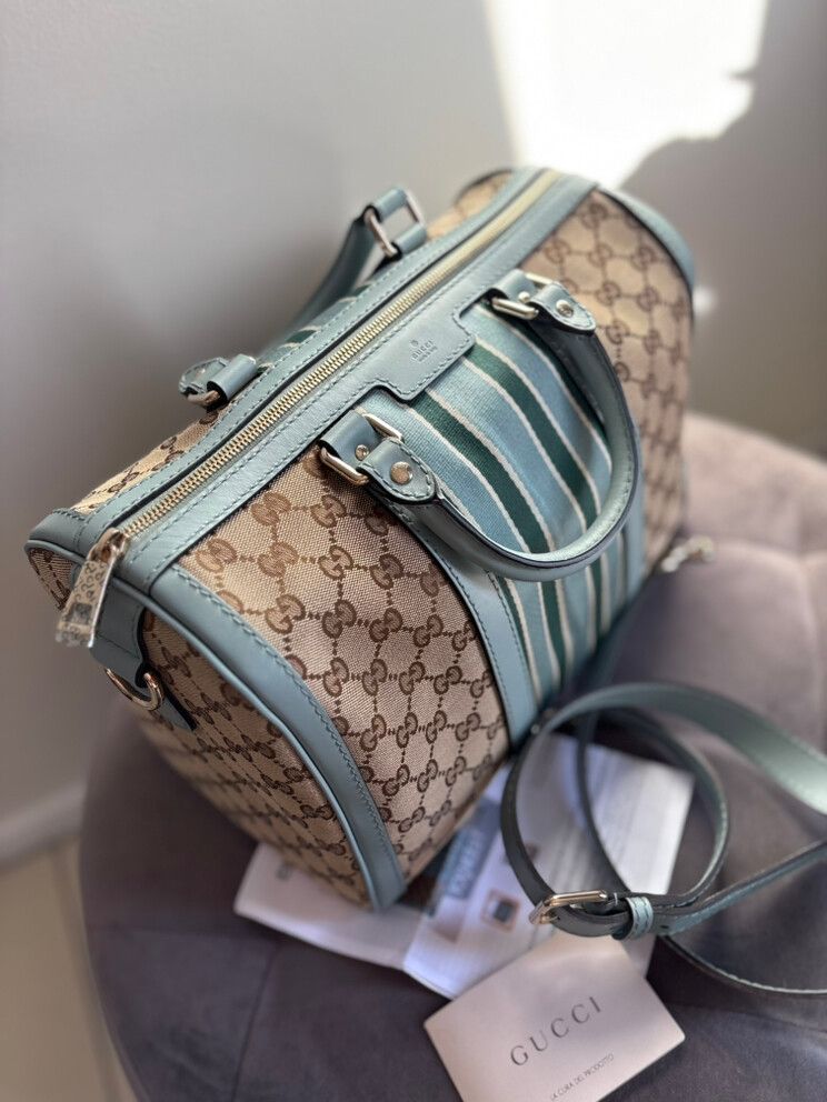 Gucci Boston Beige Blue Stripe bag