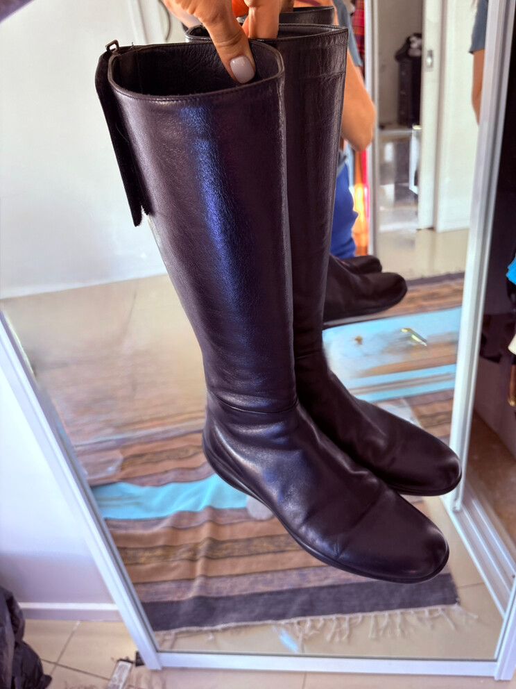 Prada Black Leather Knee High Boots