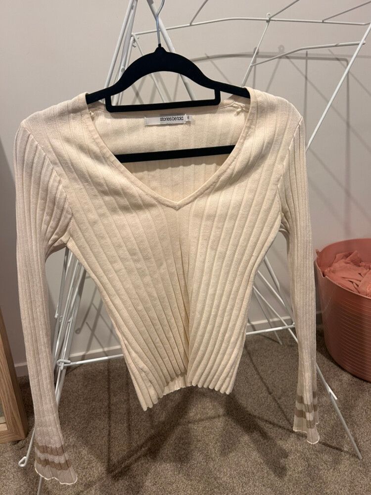 Stories Be Told Cream Ribbed Knit Top