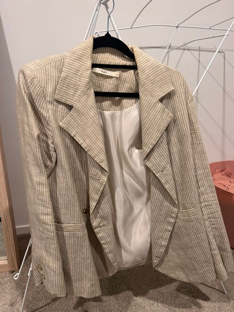 RUBY Beige Pinstripe Blazer