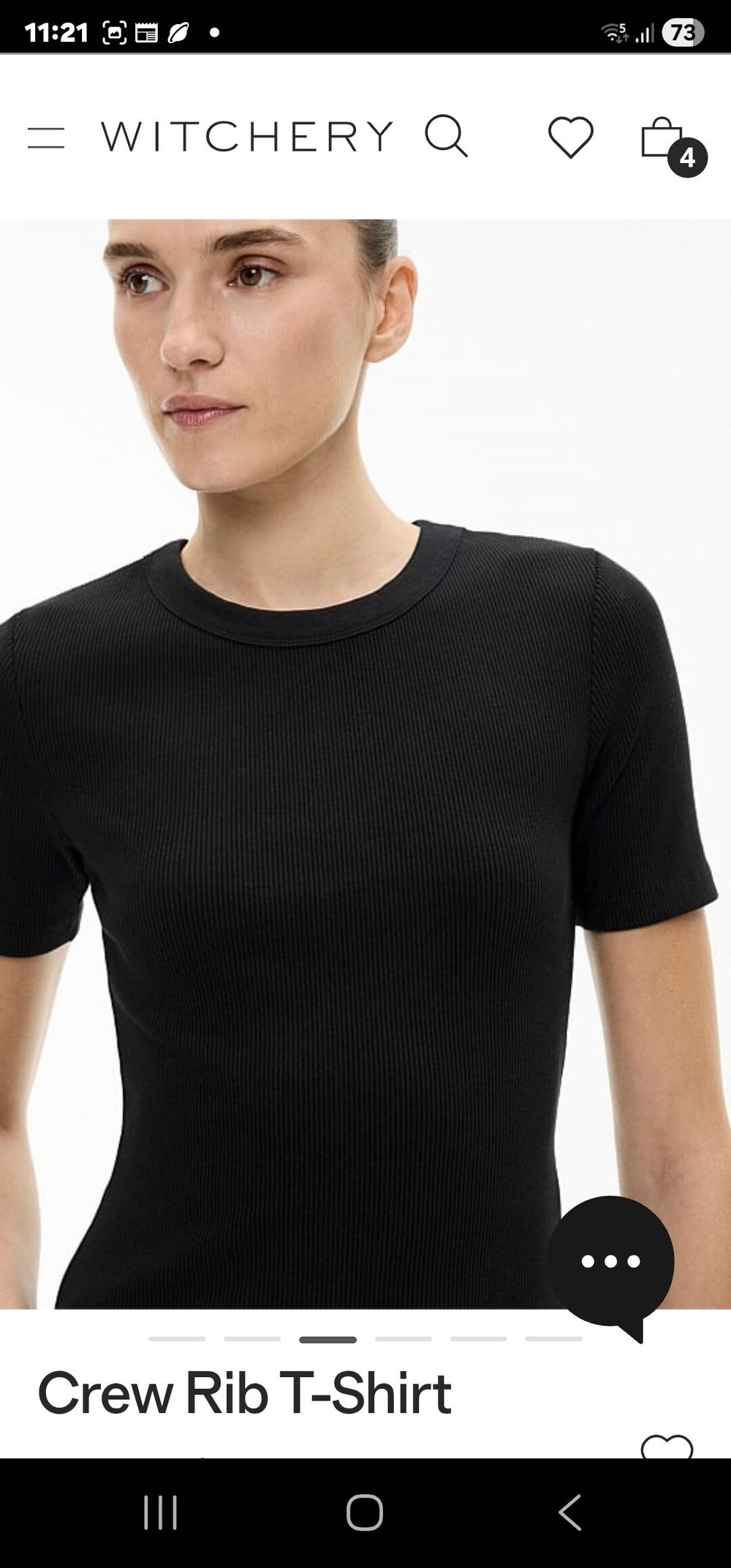 Witchery Black Crew Rib T-shirt Size L
