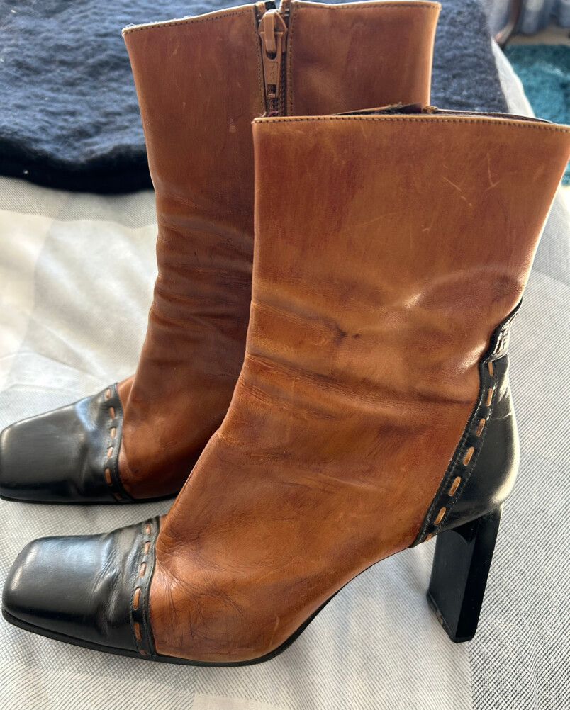 Brown and Black Two-Tone Heeled Boots