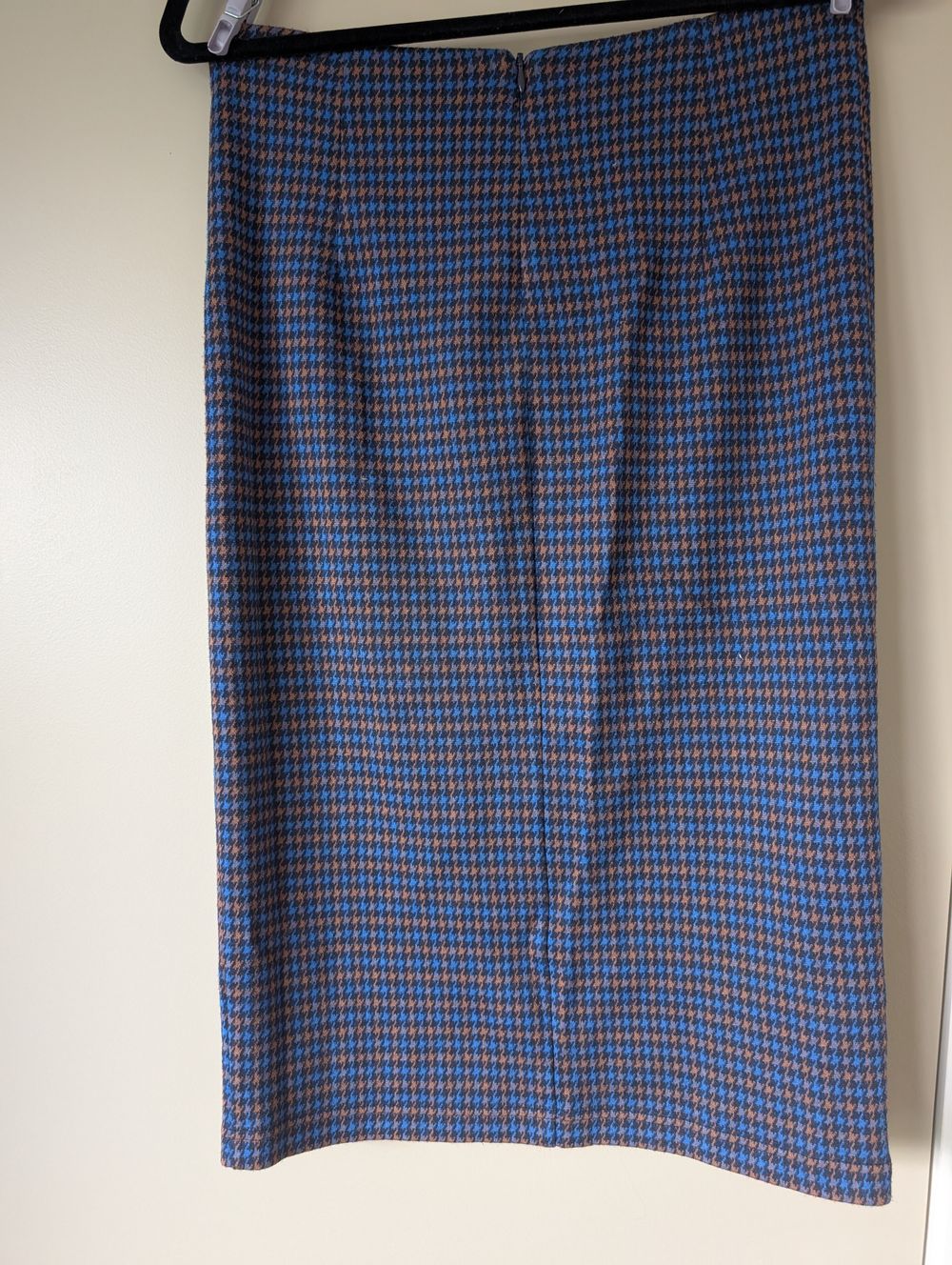 Brown/ blue checked midi skirt