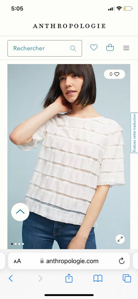 Anthropologie White Ruffled Top