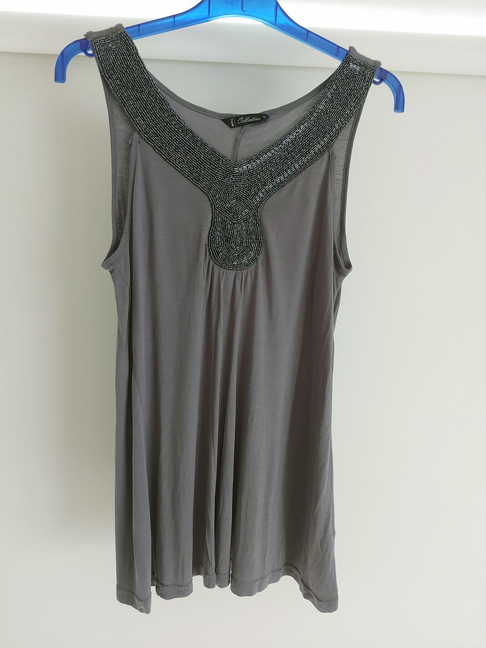GREY TOP | BEADED | SLEEVELESS | SIZE 10 | BEADS | BEADING