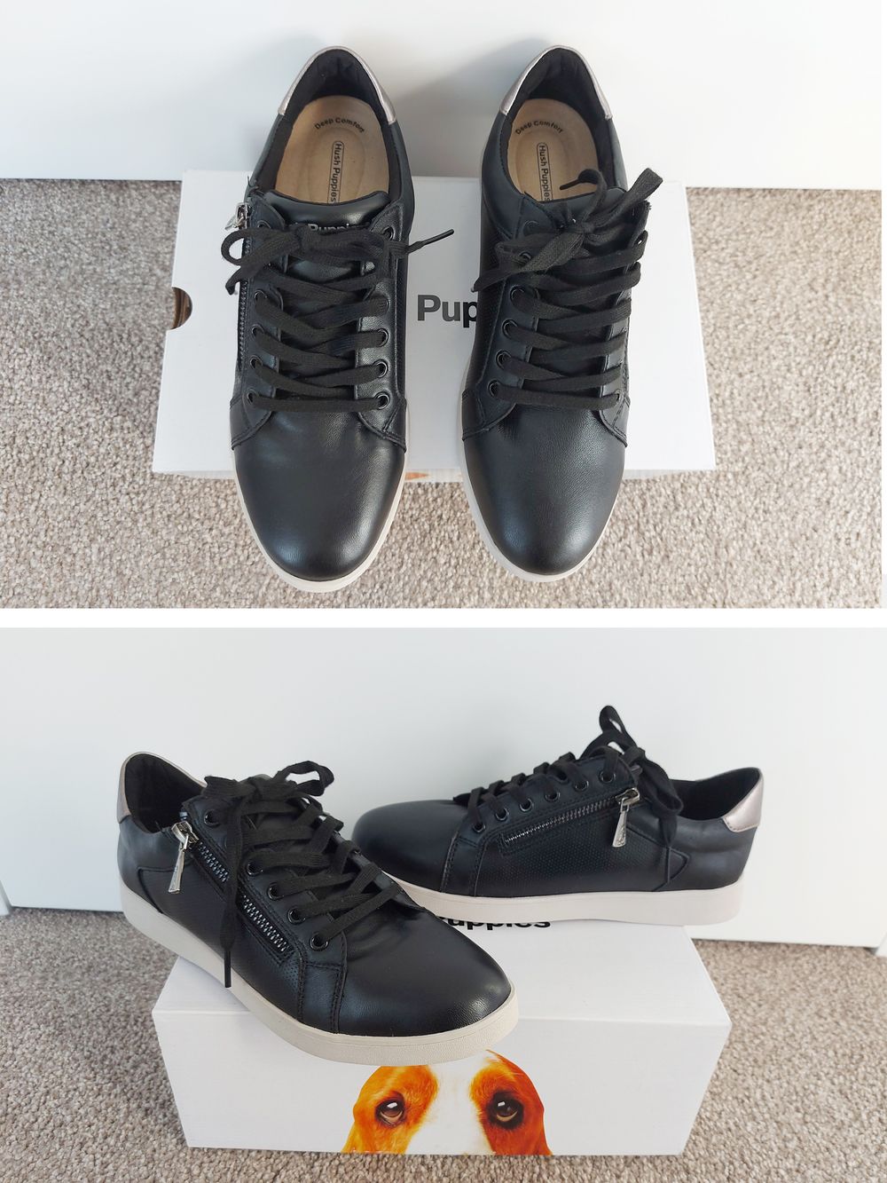 BNWT | HUSH PUPPIES MIMOSA BLACK LEATHER SNEAKERS | TRAINERS | EU 38 US 7.5 UK 5