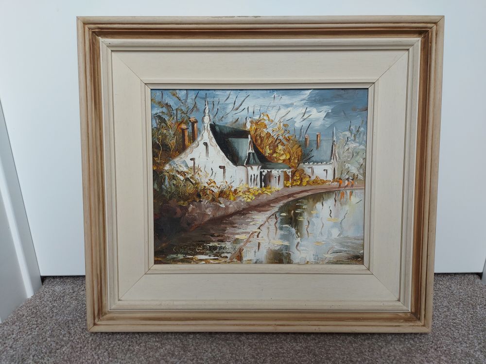 *PICK UP ONLY | OIL PAINTING | VICTORIAN VILLA BY LAKE | AUSTRALIAN ARTIST: CLARE GOODWIN