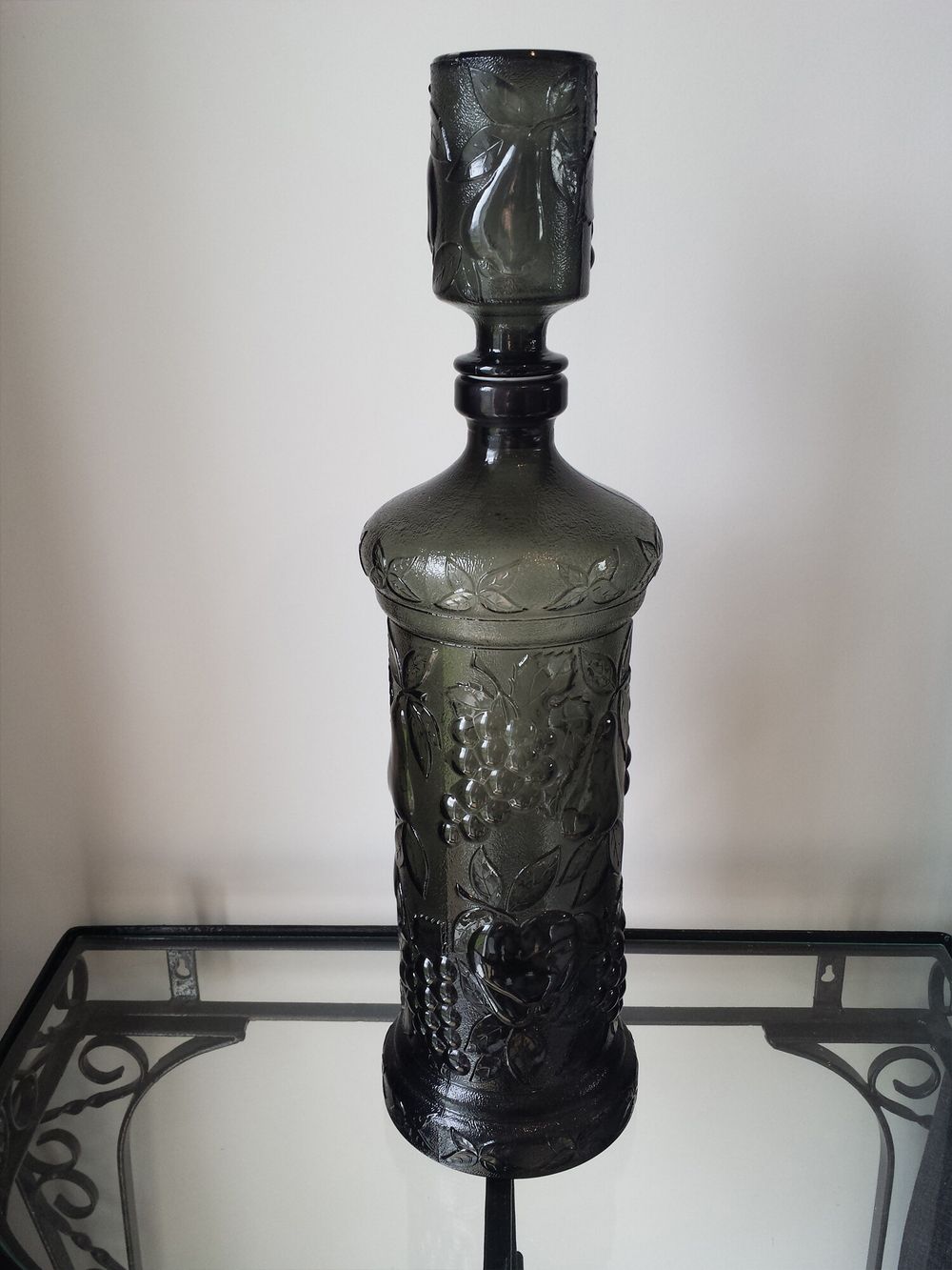 *PICK UP ONLY | LARGE TALL VINTAGE GLASS BOTTLE | SMOKEY DARK GREY | MADE IN ITALY | ITALIAN