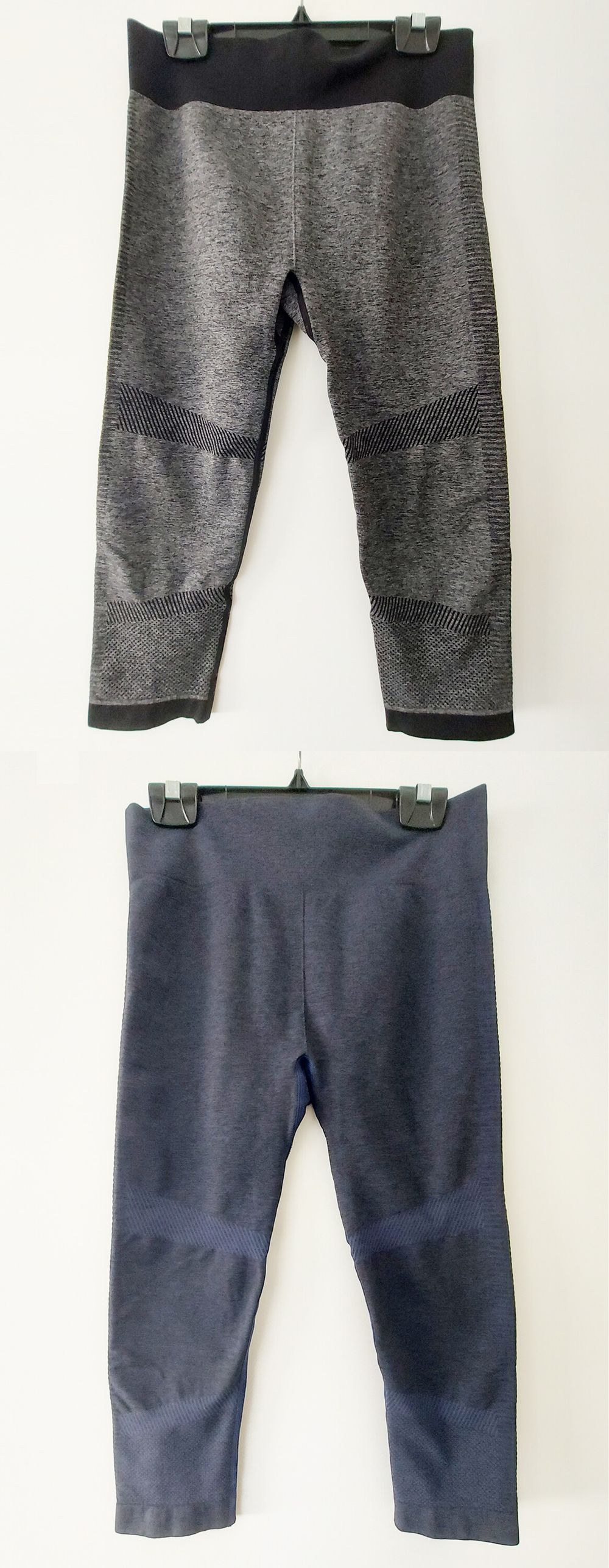 BNWOT | 2 x 3/4 LEGGINGS | GREY and NAVY BLUE MARLE | CROPPED | ACTIVE INTENT | MEDIUM