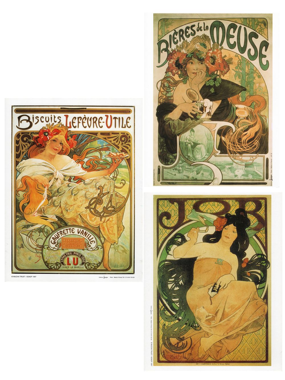 BRAND NEW | SET OF 3 x ALPHONSE MUCHA ART PRINTS | ART NOUVEAU | WALL ART