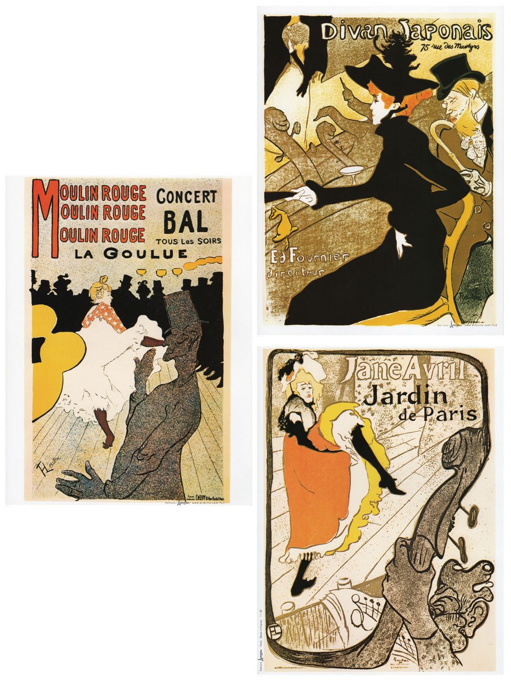 BRAND NEW | SET OF 3 x HENRI de TOULOUSE-LAUTREC ART PRINTS | PARISIAN DANCE HALL THEMED | WALL ART