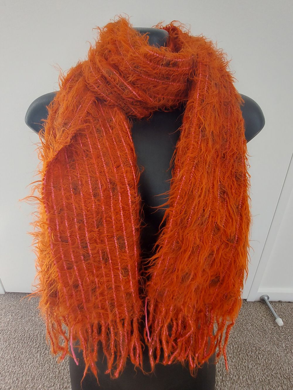 PER UNA | BURNT ORANGE PINK and BROWN FLUFFY SCARF | MADE IN ITALY | SCARVES | FRINGED