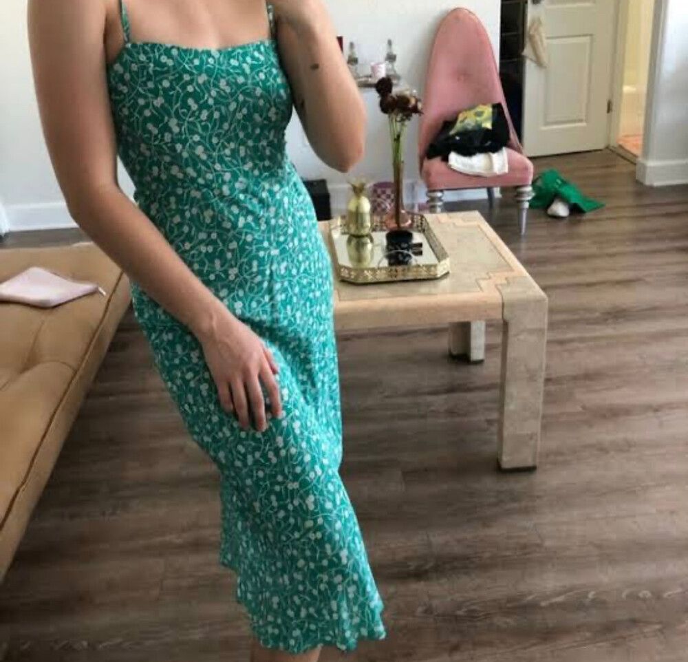 Green Silk Amelia” midi slip dress poison ivy