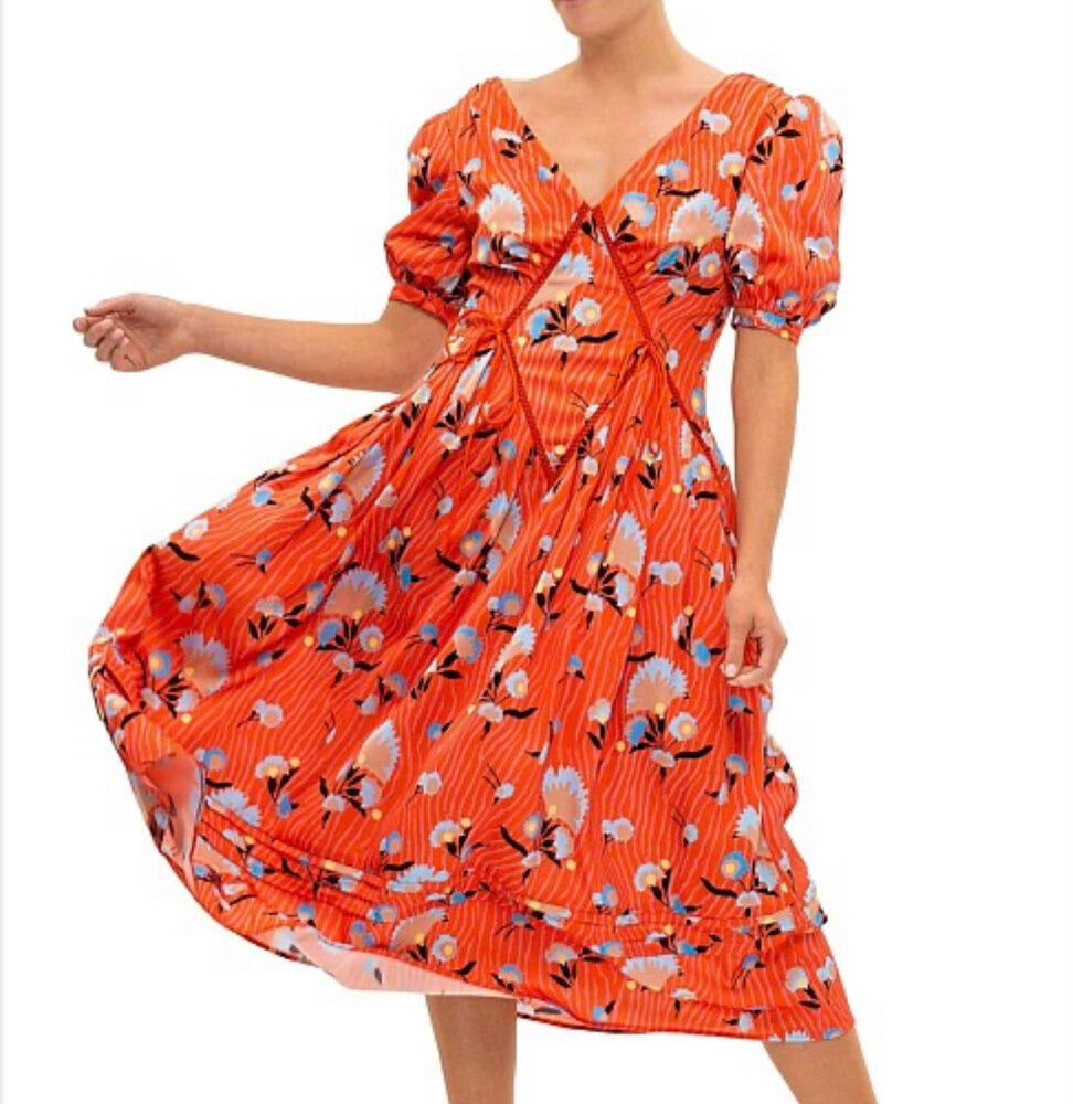Floral Puffed Sleeve Midi Dress