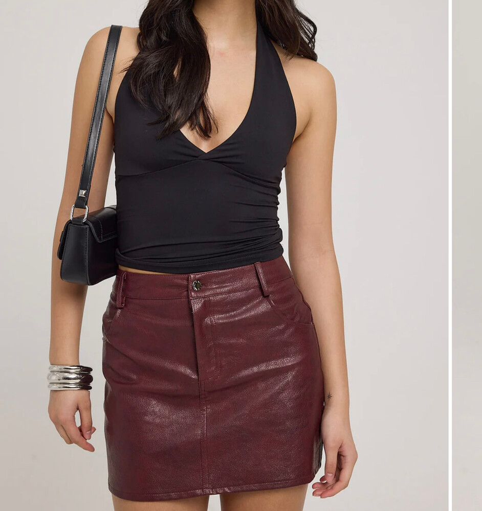 Burgundy High Rise Mini Skirt