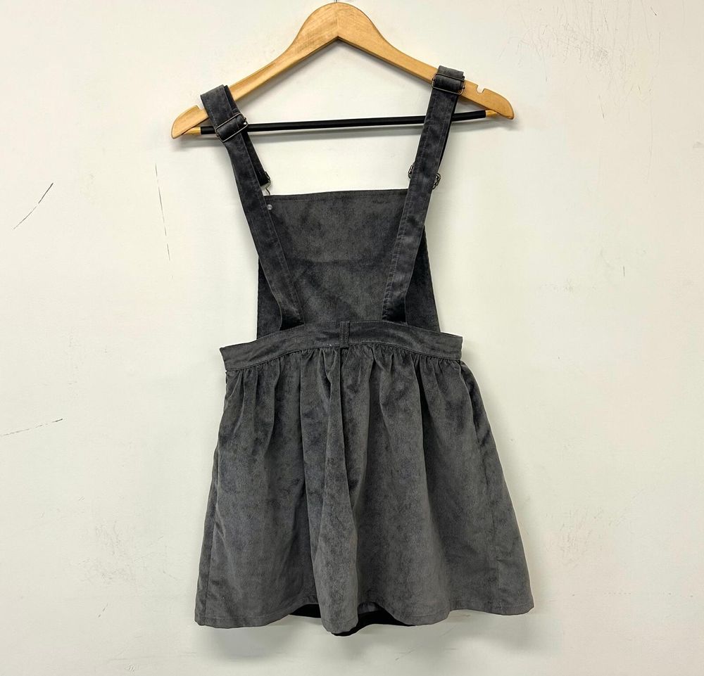 Grey Cord Pinafore Mini Dress