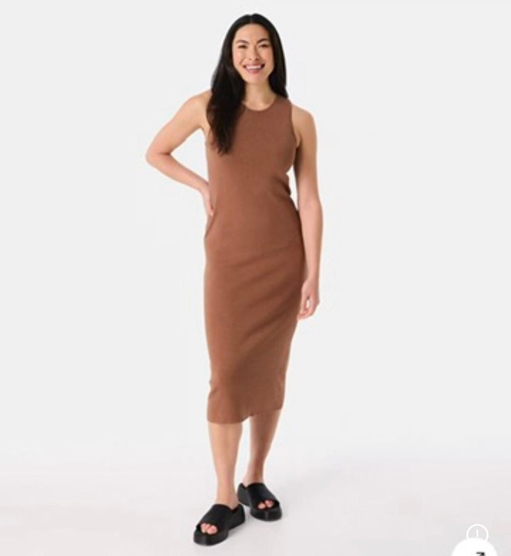Camel Ribbed Midi Dress