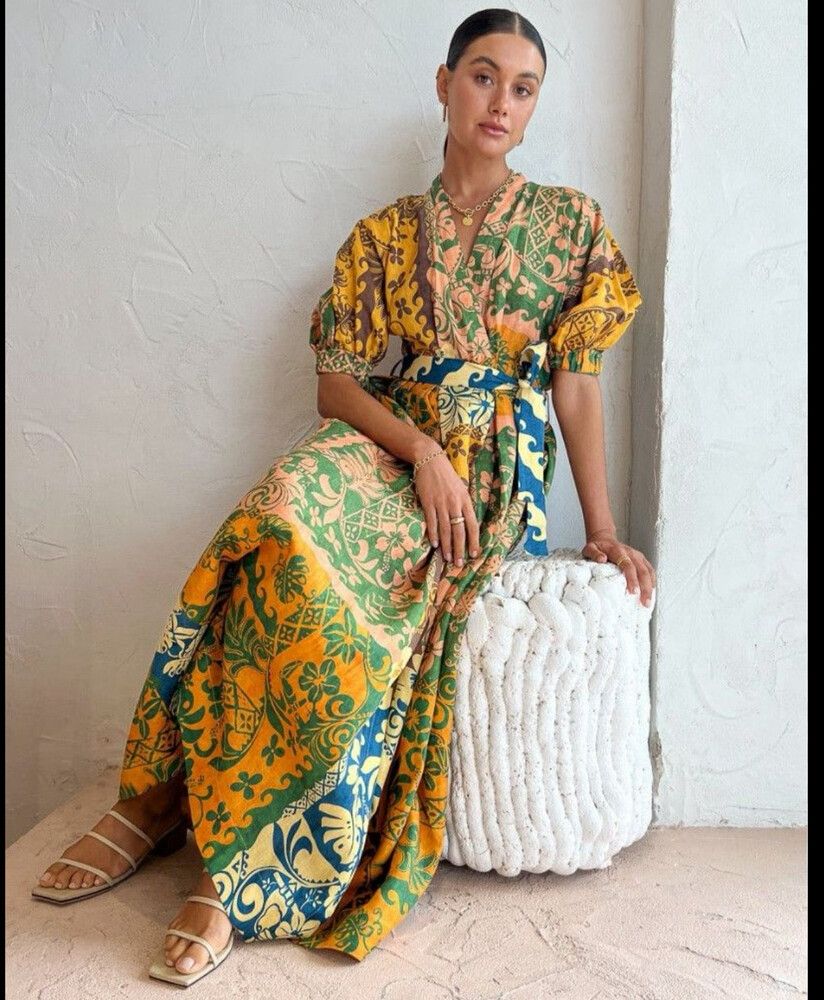 Archie Patchwork Print Wrap Maxi Dress