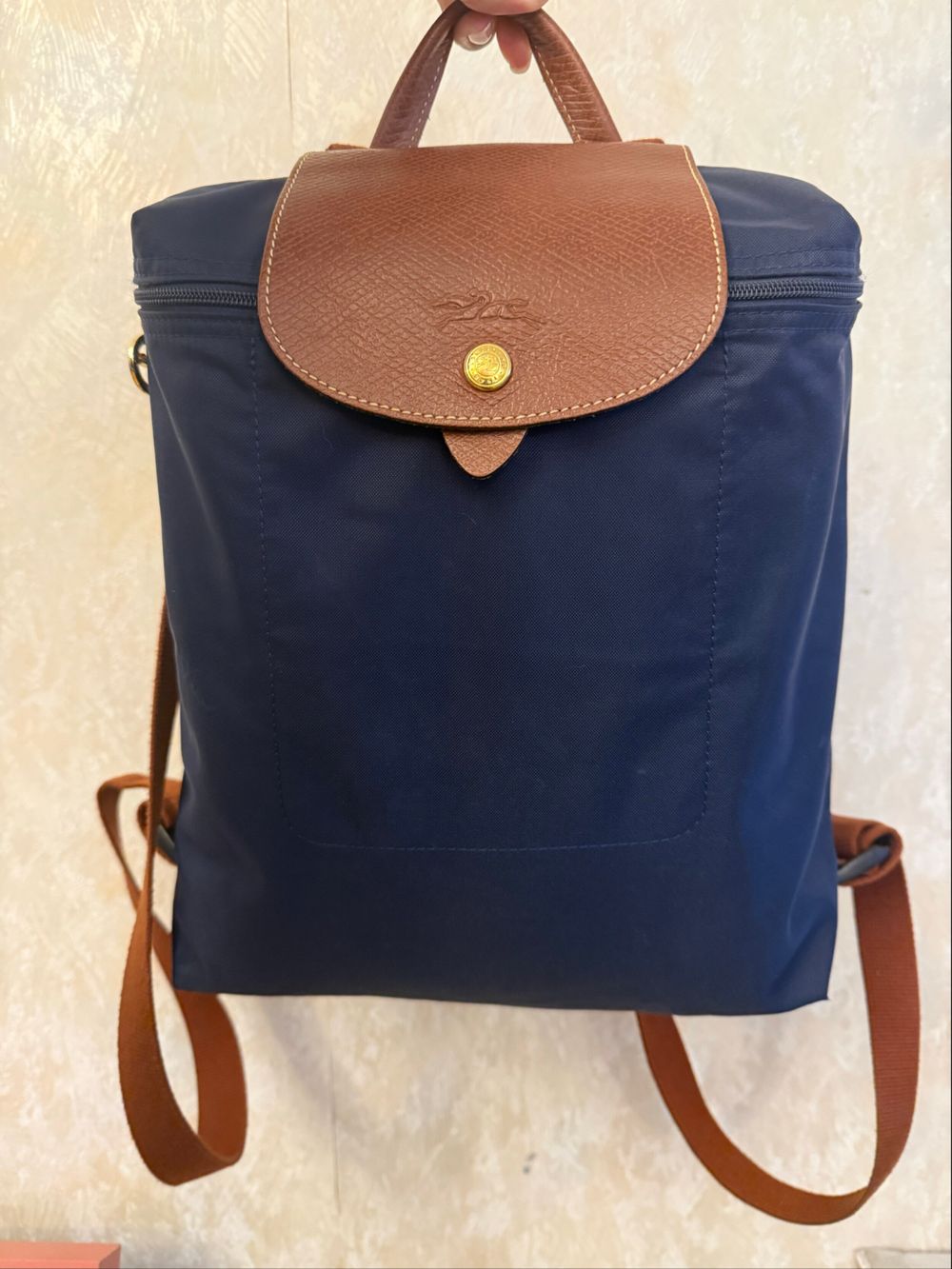 Longchamp Blue and Brown Nylon Backpack