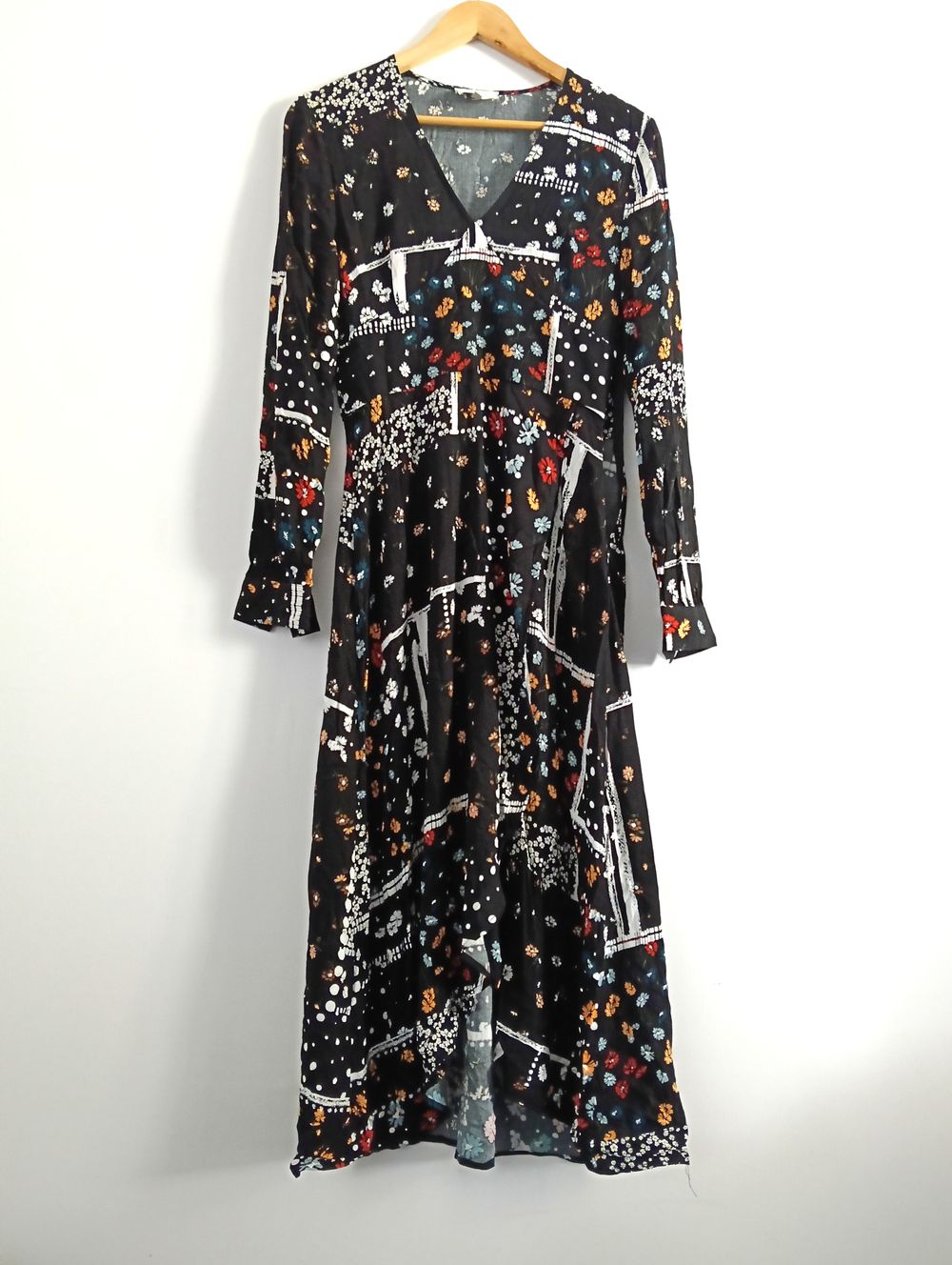 Karen Walker Black Floral Print Midi Dress