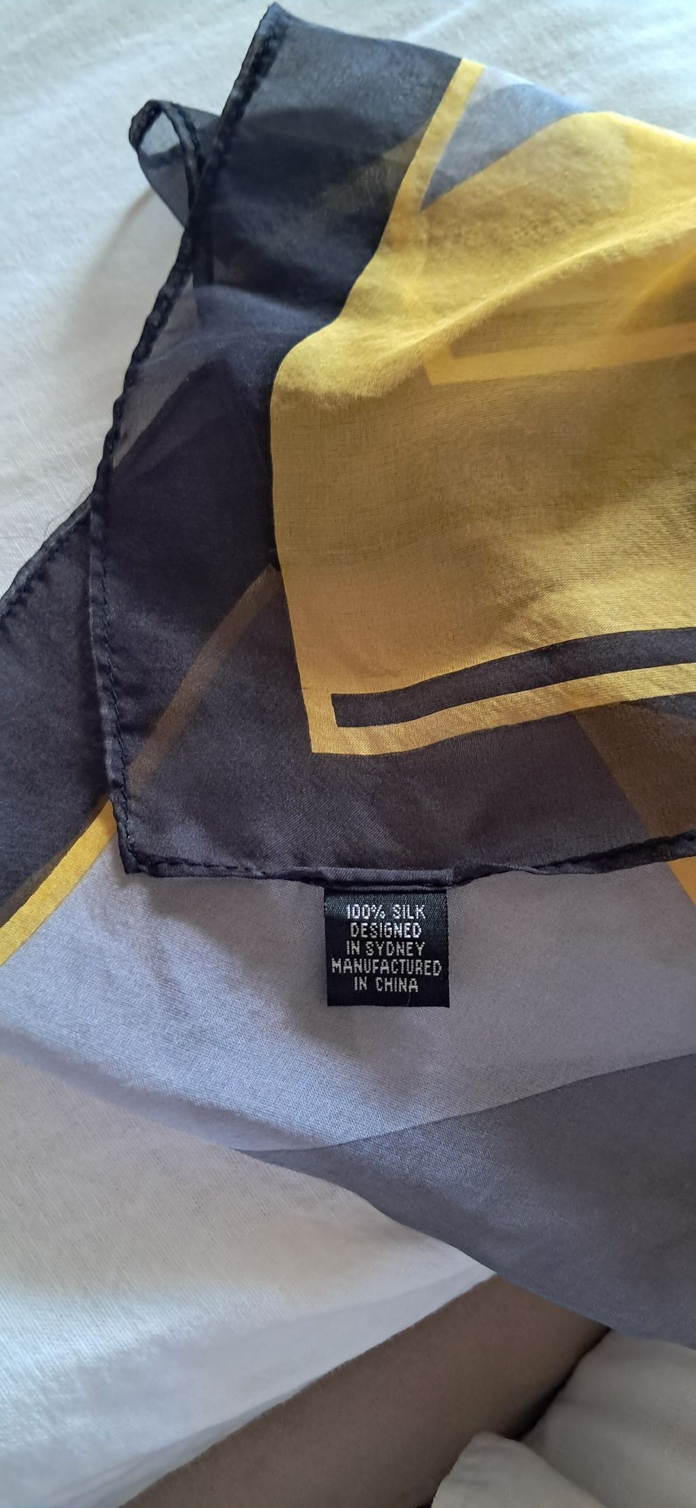 Silk Grey Yellow And Blue Printed Scarf
