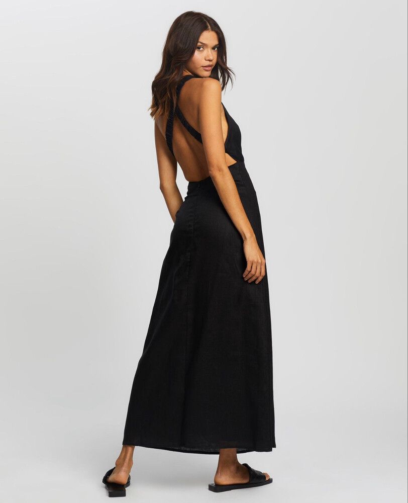 Aere - Cross Back Linen Dress on Designer Wardrobe