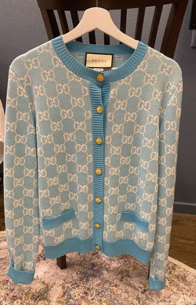 Authentic GUCCI Logo CC Blue Cardigan Wool/cotton Size XS/S $2,900