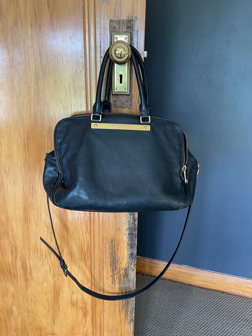 Black leather bag