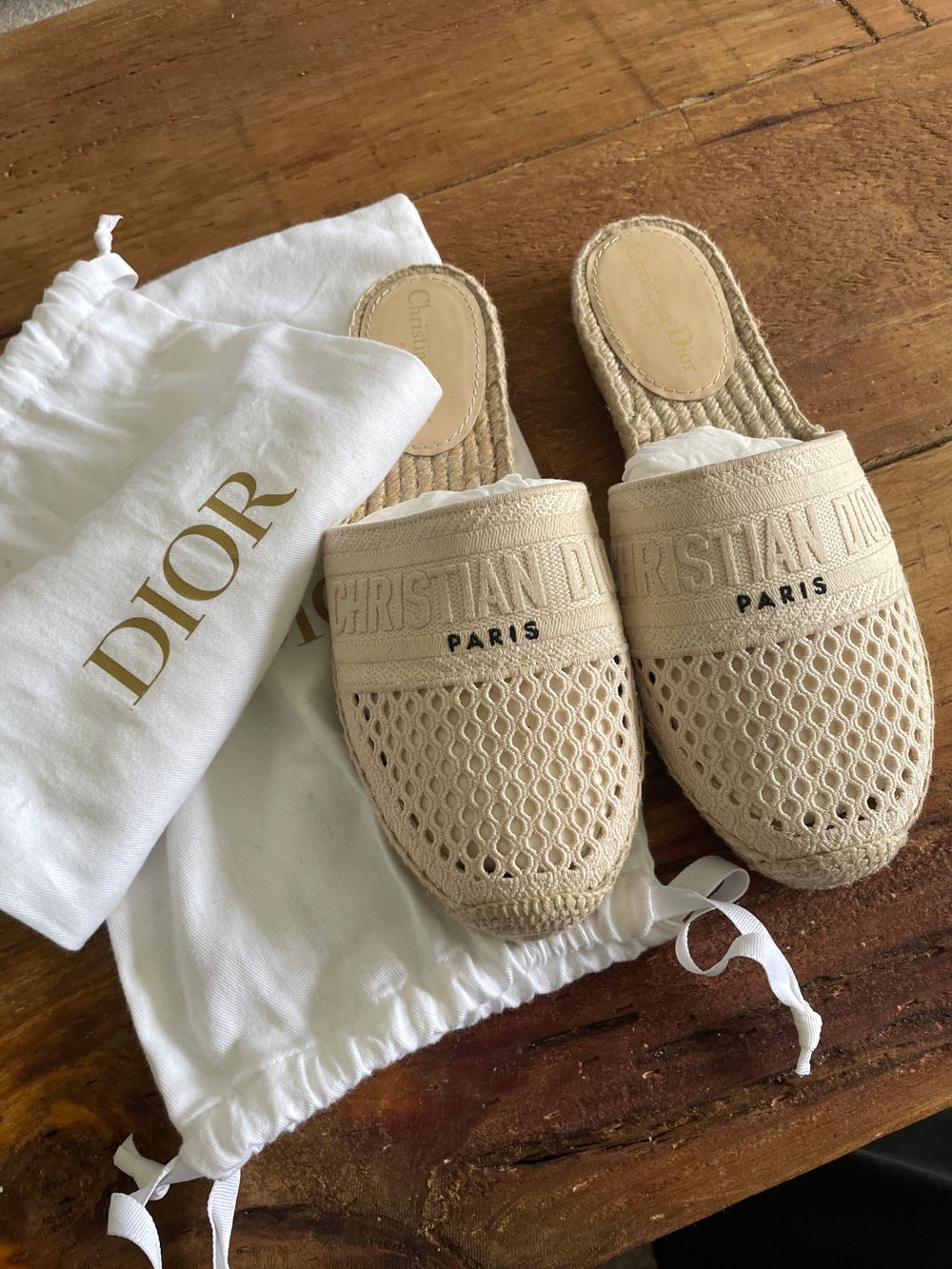 Christian Dior Beige Espadrille Slides