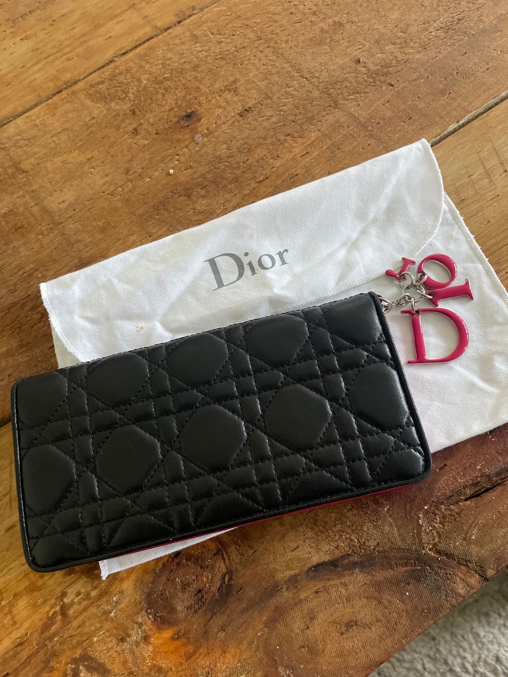 Christian Dior Black And Pink Quilted Wallet
