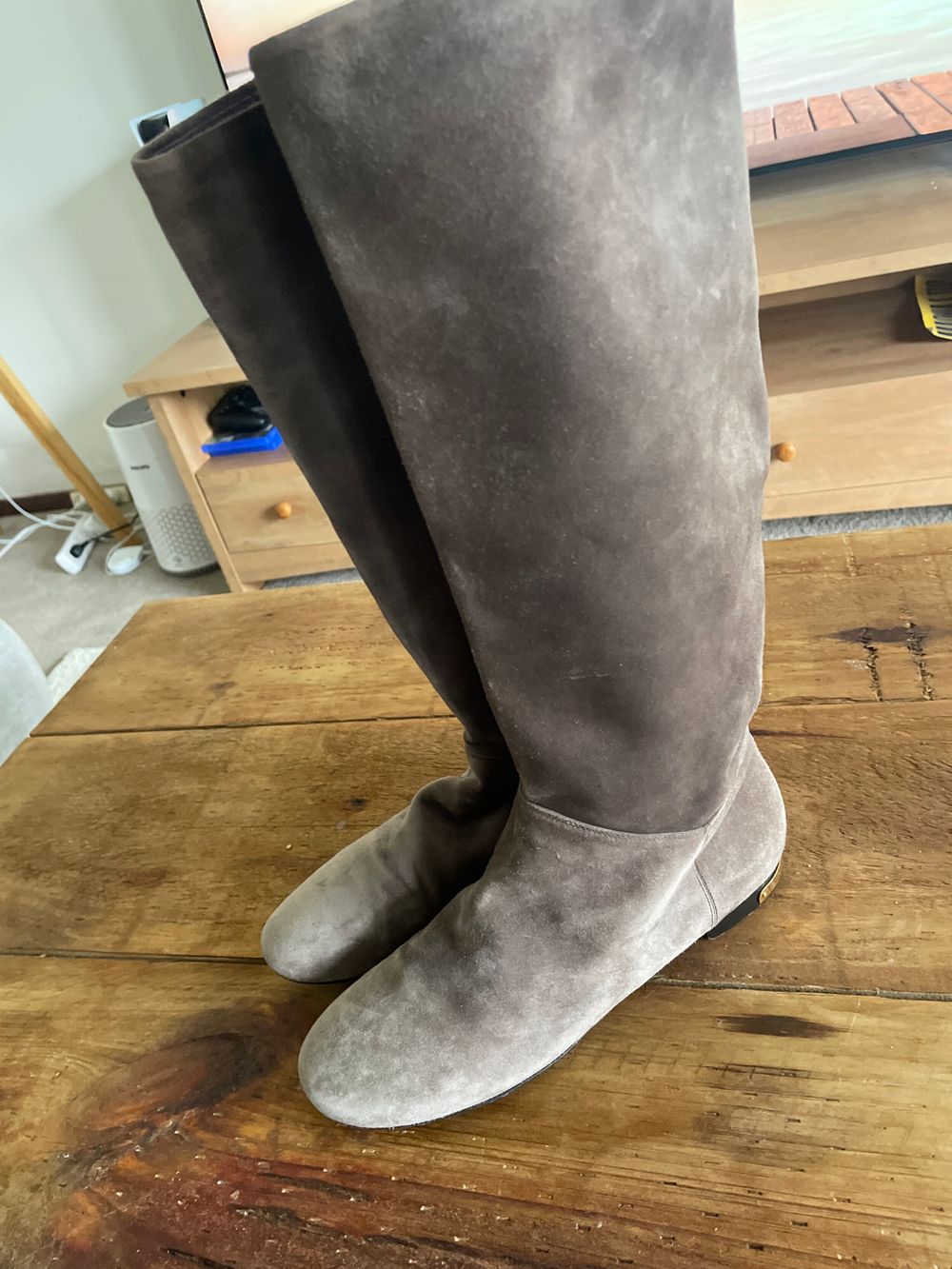 Louis Vuitton Grey Suede Knee High Boots