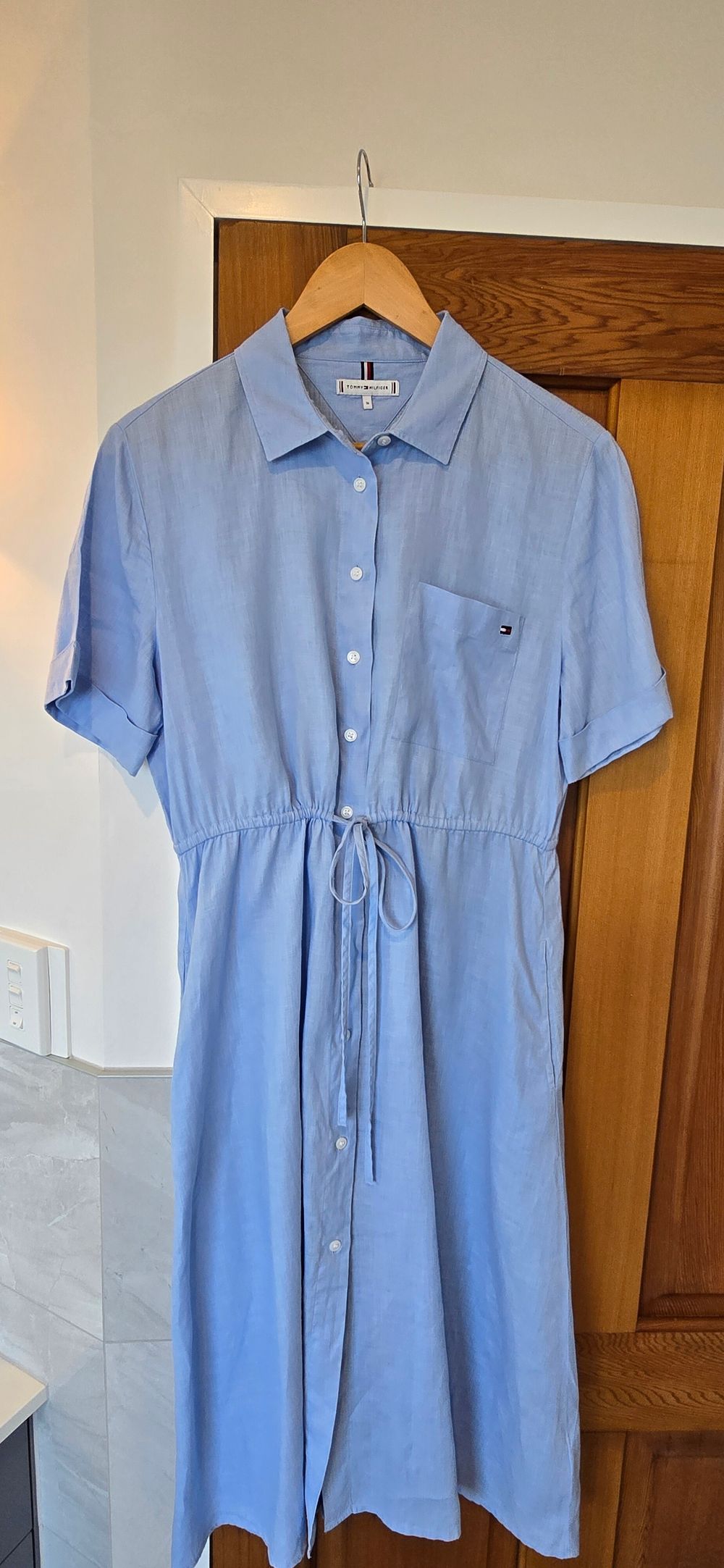 Tommy Hilfiger - Tommy Hilfiger light blue linen shirt dress on Designer  Wardrobe