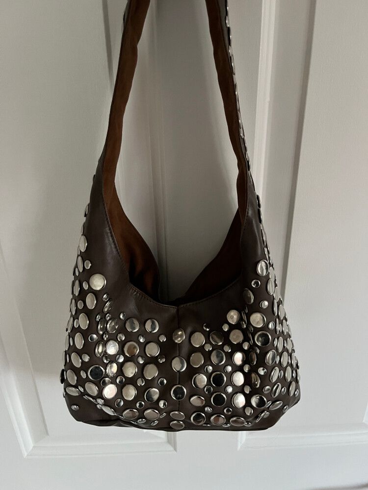 Brown leather studded handbag
