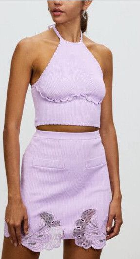 Knit Scallop Edge Halter Top by Self Portrai